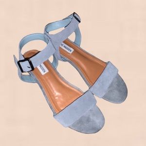 Steve Madden’s Light Blue Cache Suede Flat Sandals